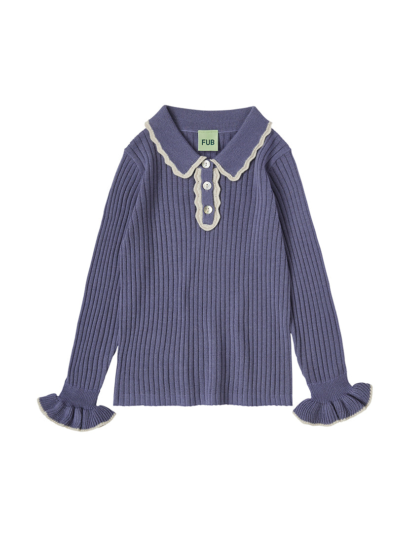 【キッズ】《FUB》Rib Polo ロングスリーブポロシャツニット DUSTY VIOLET