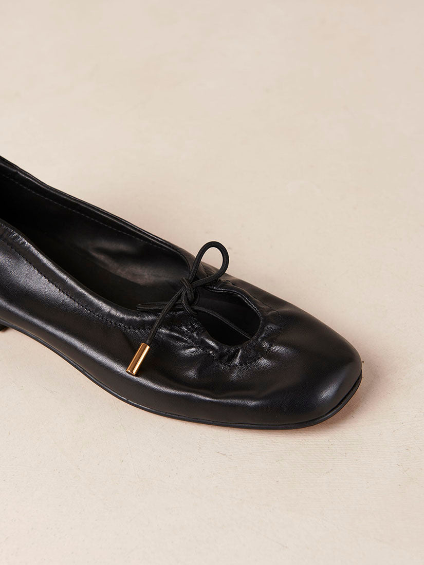 Rosalind Black Leather Ballet Flats