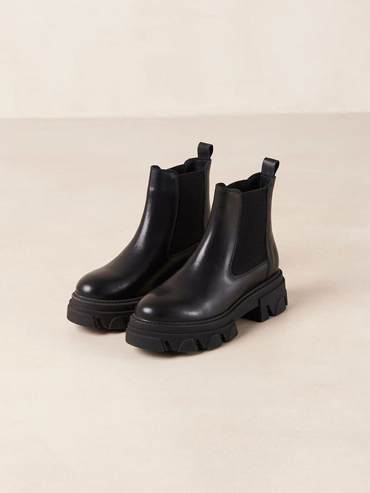 Berenice Black Leather Ankle Boots