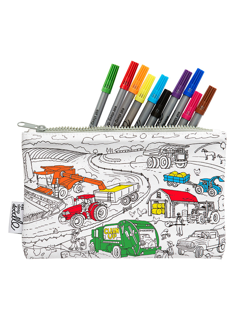 【キッズ】《Eatsleepdoodle》PENCIL CASE　cars, trucks and tractors