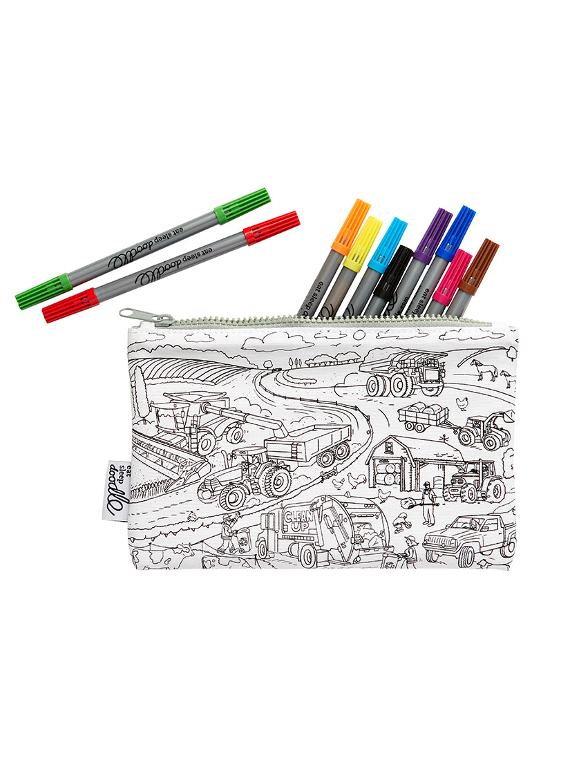 【キッズ】《Eatsleepdoodle》PENCIL CASE　cars, trucks and tractors