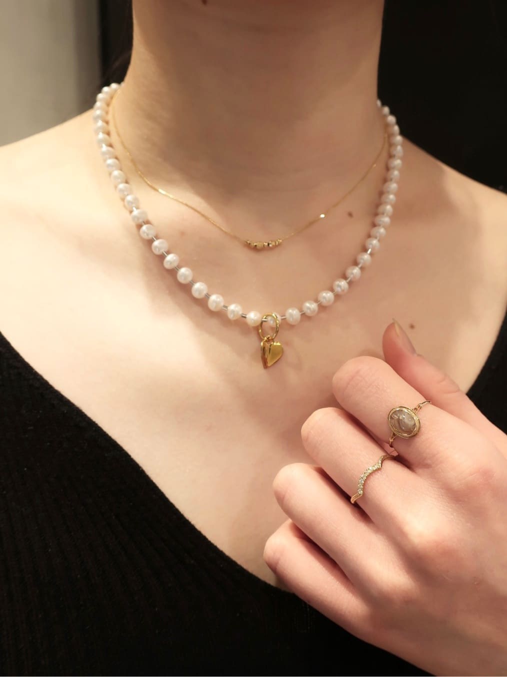 Pearl ball chain ネックレス(43cm)