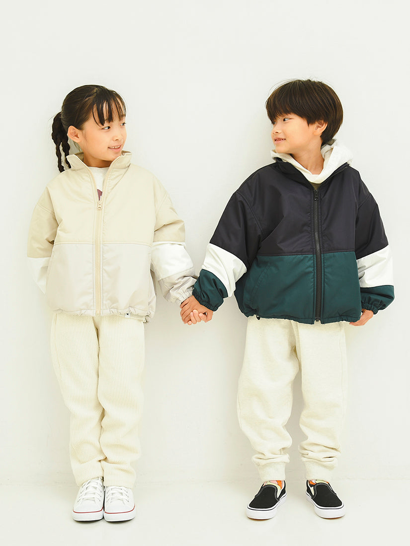 【タイムセール】【キッズ】カラーブロックブルゾン　beige×white