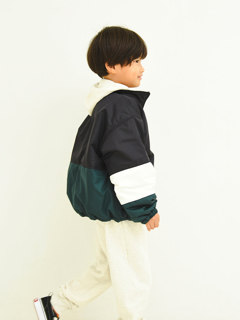 【タイムセール】【キッズ】カラーブロックブルゾン　navy×green