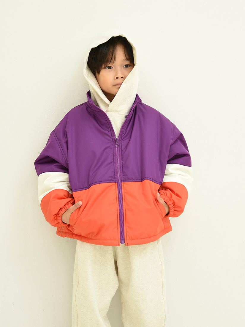 【タイムセール】【キッズ】カラーブロックブルゾン　purple×orange