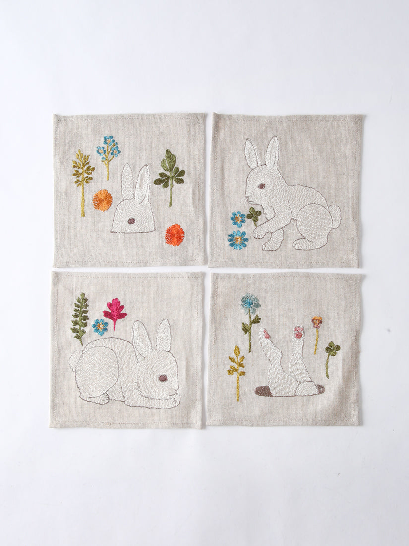 コースター 4枚セット Bunnies and Blooms