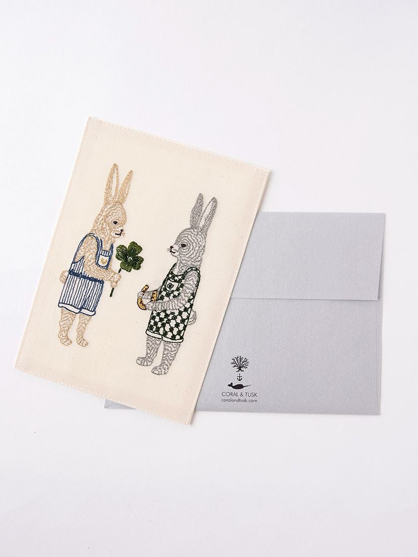 刺繍カード Good Luck Bunnies